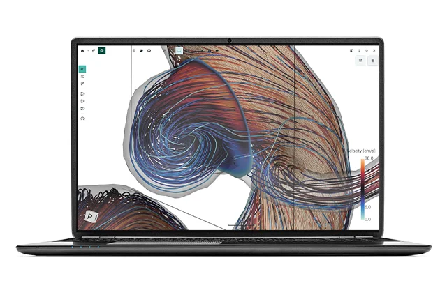 FlowLens hemodynamic simulation displayed on a laptop